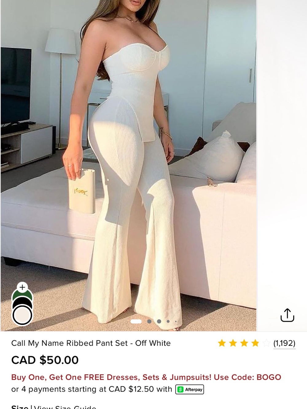 Fashion Nova Off-White Ribbed Strapless Wide-Leg Jumpsuit